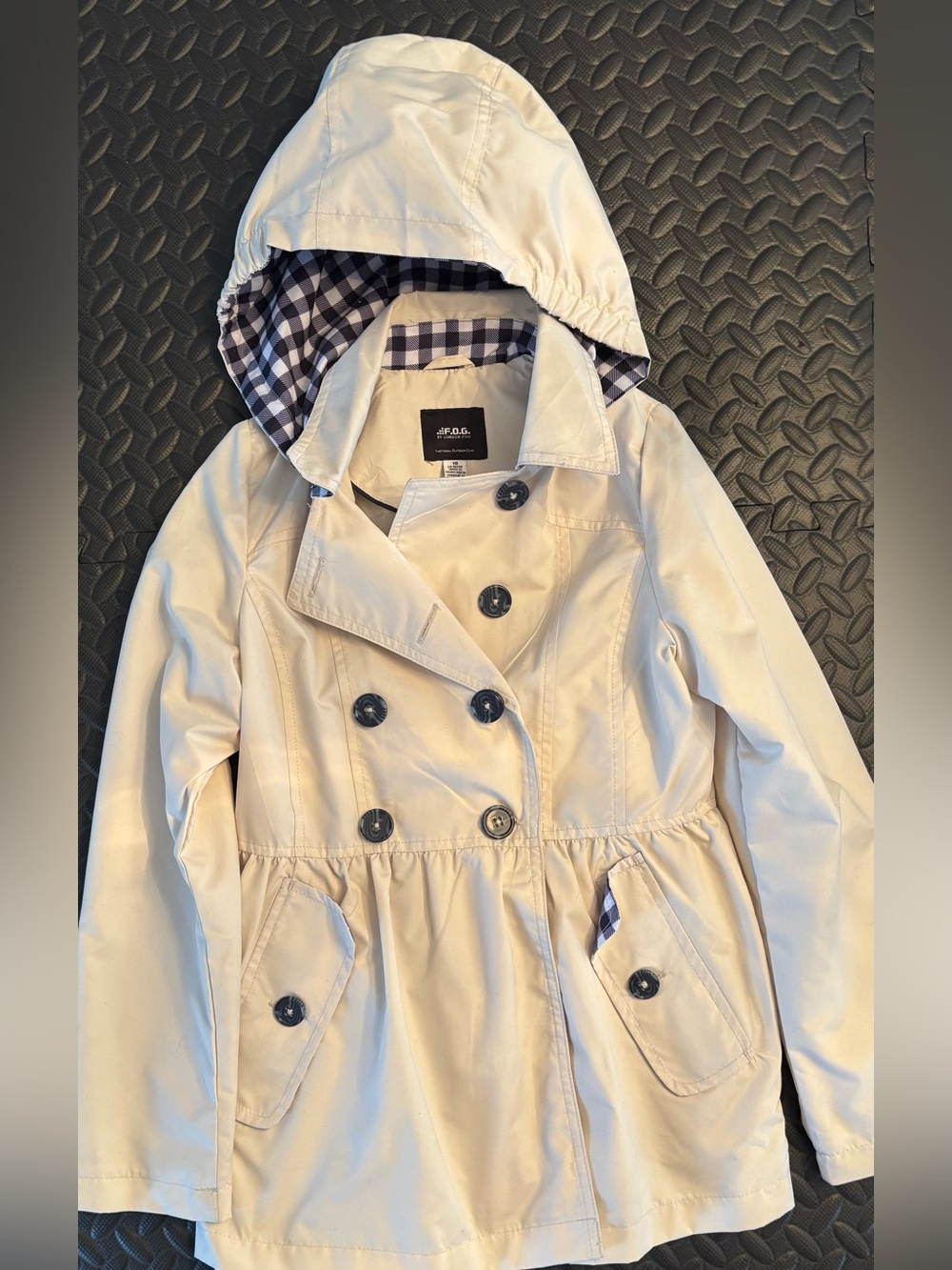 F.O.G. London Fog, Girls Light Beige Hooded Trench Coat, Size 10